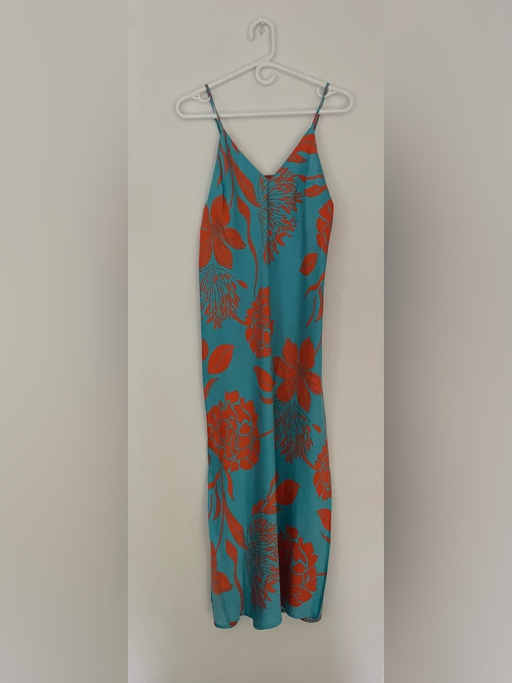 Tropical Floral Slip Maxi Dress – Turquoise & Coral - Picture 5 of 8